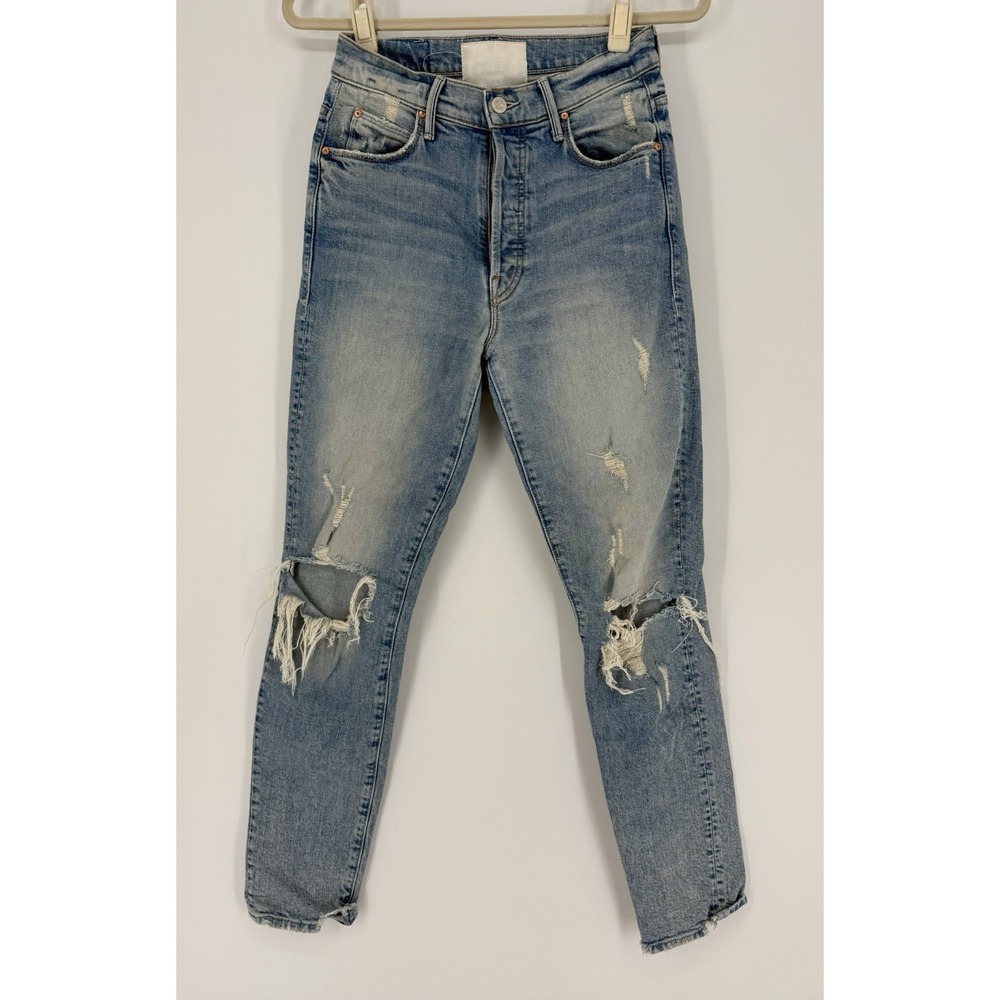 Mother Jeans Womens 25 Blue Super Stunner Ankle‎ Distressed Button Fly 25x28